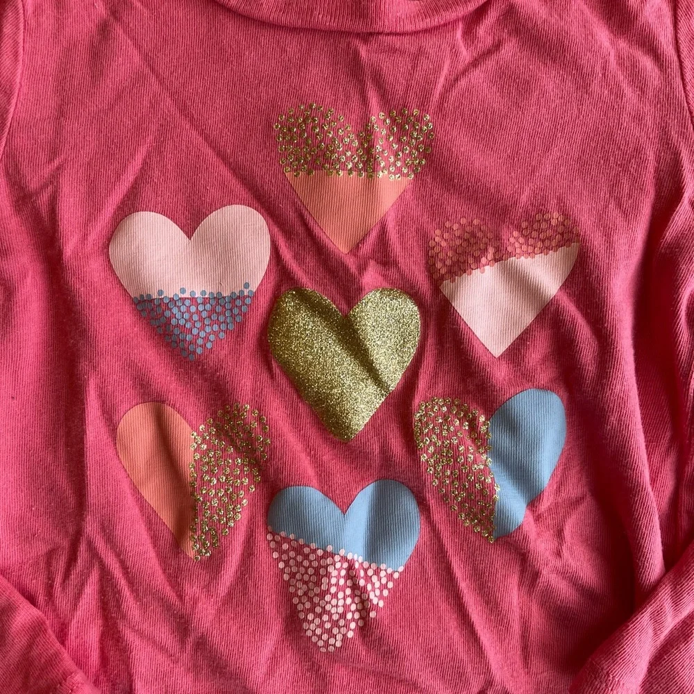 Carter’s Toddler Girl Long Sleeve Glitter Heart T-Shirt Valentine’s Day Pink 3T